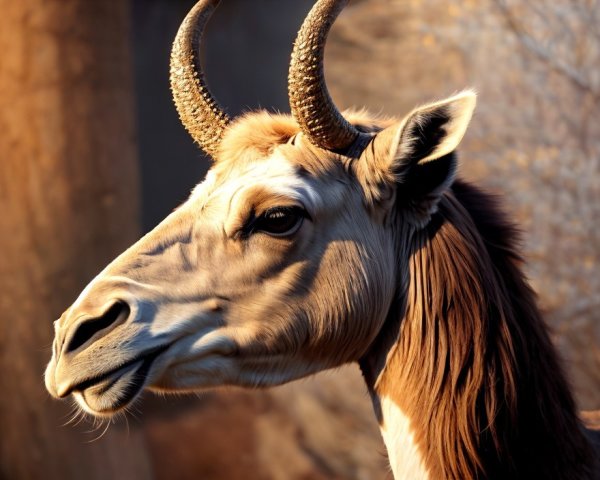 Close-up of a majestic animal with curved horns
