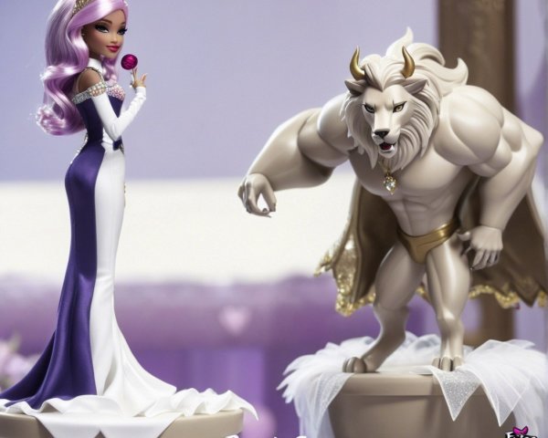 Elegant Princess and Regal Beast in Fantasy Scene