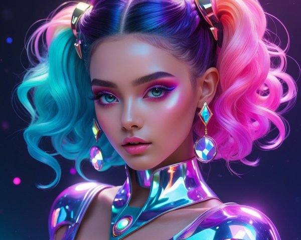 Futuristic Portrait of a Young Woman with Pastel Hair