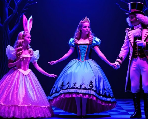 Three Characters on a Whimsical Stage Set