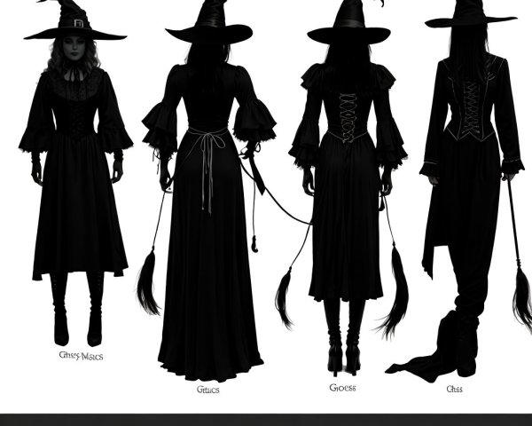 Silhouettes of Witches in Distinct Black Outfits