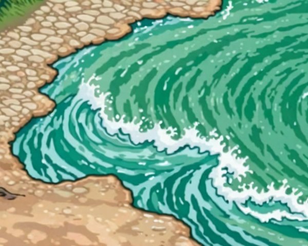 Vibrant Ocean Scene with Turquoise Waves and Shoreline