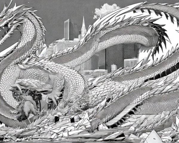 Colossal Dragon in Shattered Urban Landscape