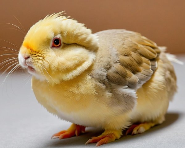 Cute Rounded Bird with Fluffy Yellow and Gray Feathers