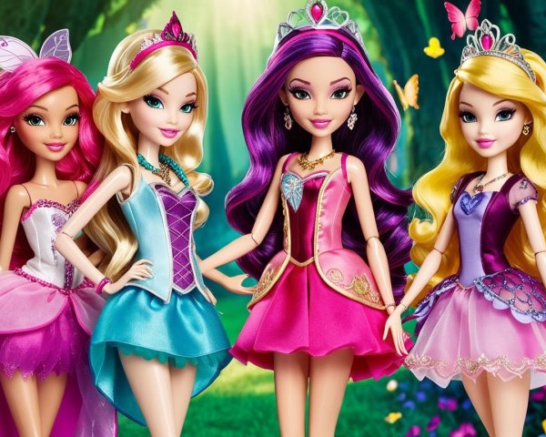 Enchanting Dolls in Colorful Fairy Outfits in Forest