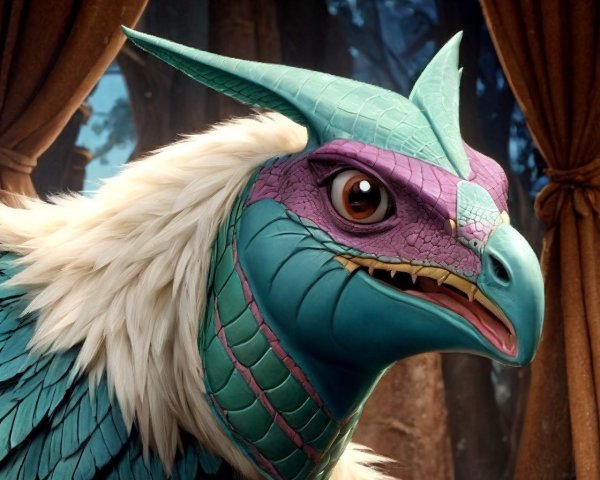 Fantastical creature with teal and purple scales