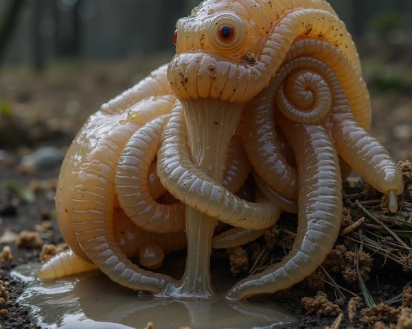 Translucent Orange Octopus-like Creature on Forest Floor