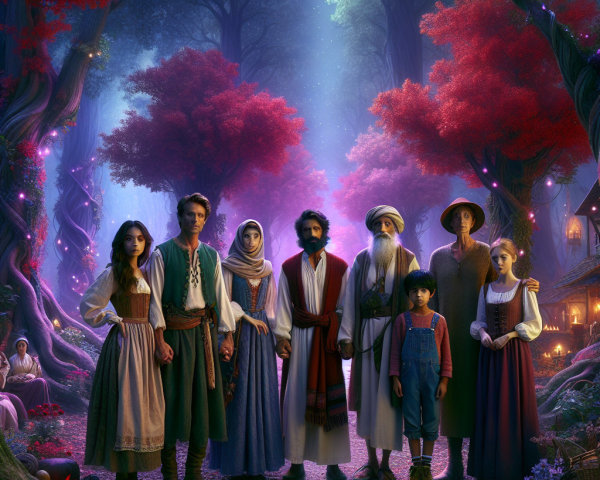 Diverse Characters in a Mystical Forest Setting
