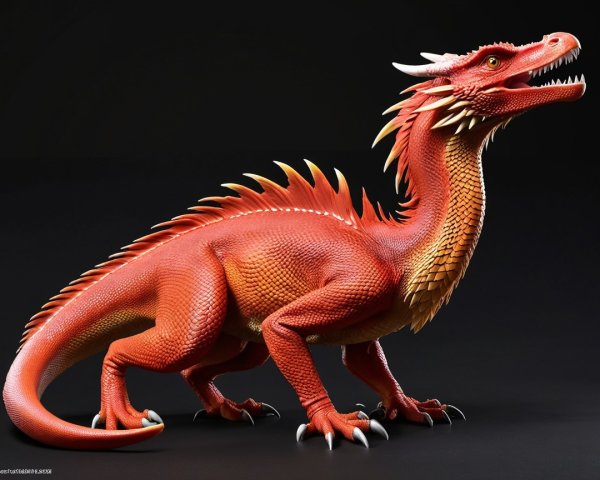 Majestic Red Dragon with Detailed Scales and Spines