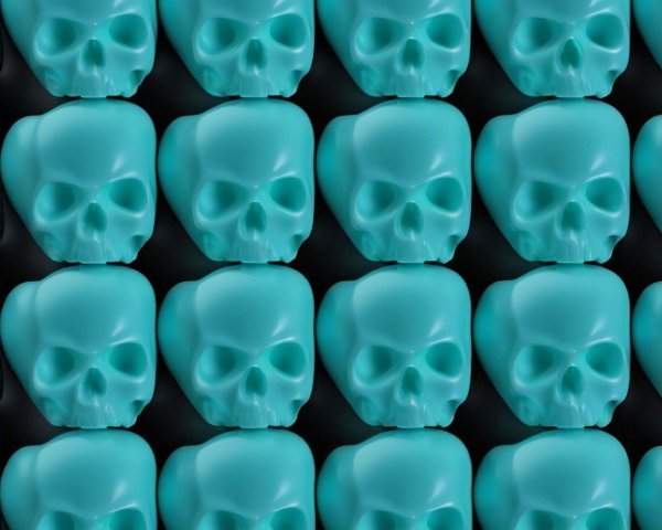 Turquoise Skull Pattern on Black Background