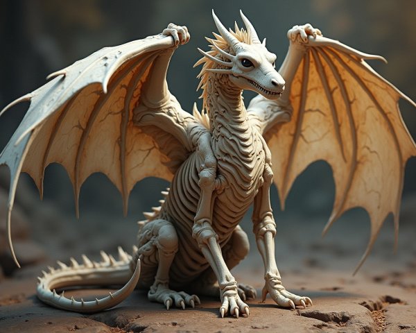 Skeletal Dragon with Intricate Bone Structure Displayed