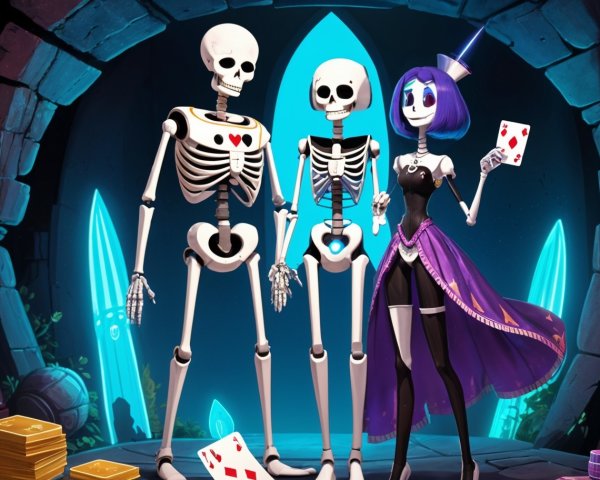 Playful Skeletons and Stylish Character in Enchanted Scene