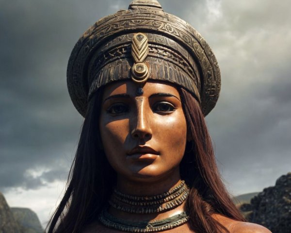 Bronze Statue of Woman with Jewelry and Headdress