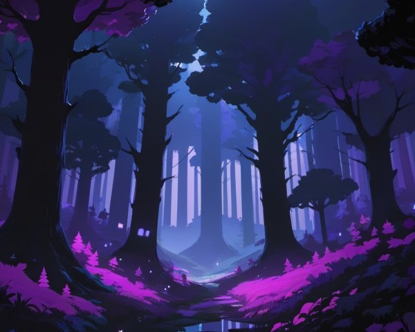 Mystical Twilight Forest with Luminescent Plants