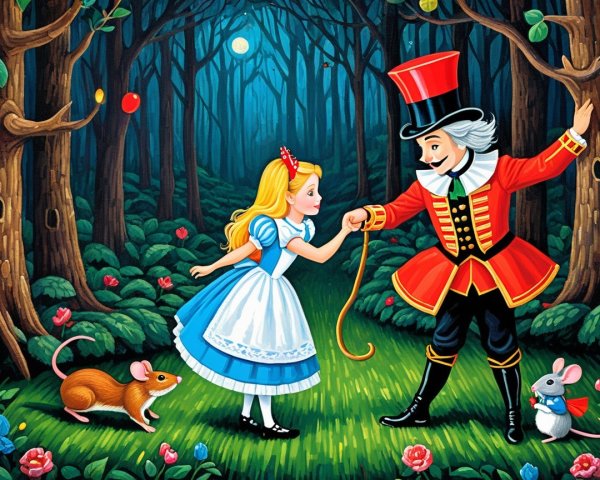 Whimsical Forest Dance with Magician and Creatures