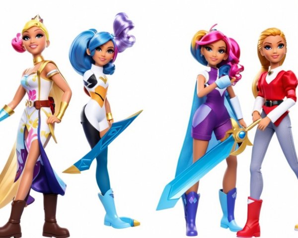 Stylized Female Characters with Colorful Outfits and Swords