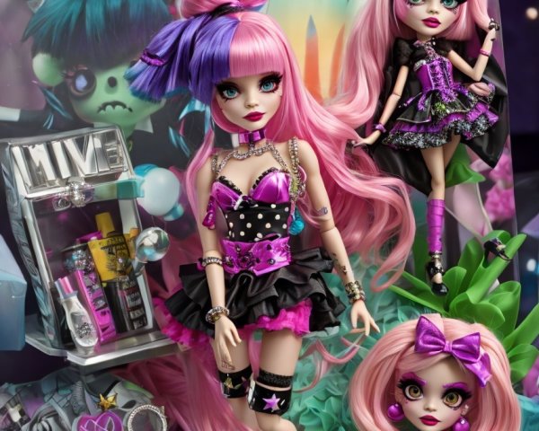 Colorful Fashion Dolls with Vibrant Hair and Outfits
