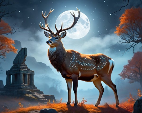 Majestic stag in a mystical autumn woodland scene