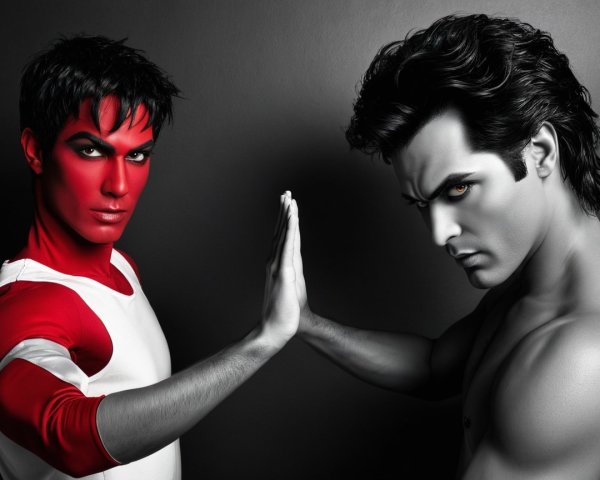 Figures in Dramatic Pose with Color Contrast