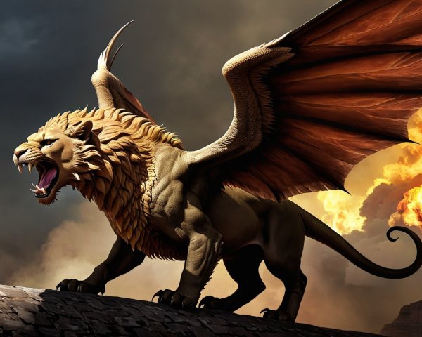Mythical Creature with Lion and Dragon Features