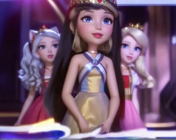 Young princesses in regal attire in a vibrant scene