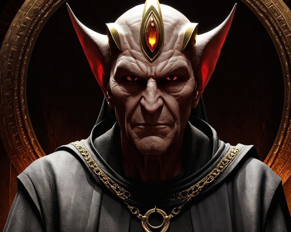 Powerful figure in dark robes with piercing red eyes