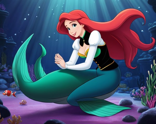Vibrant Underwater Scene with Animated Mermaid and Coral