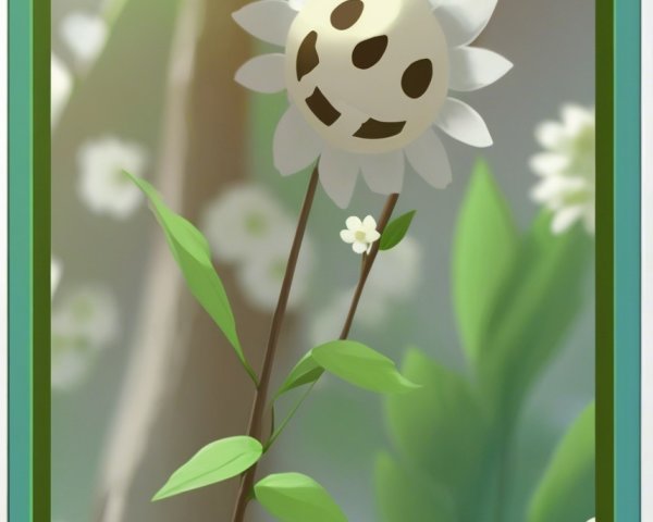 Whimsical Flower with Cheerful Face and Green Stem
