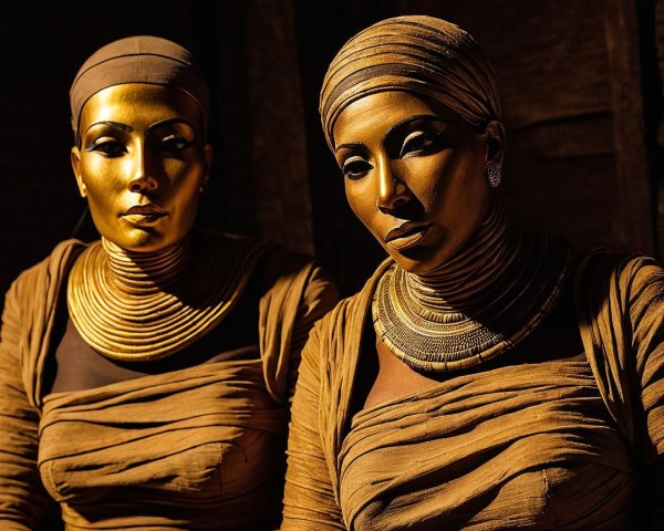 Women in Draped Fabric with Intricate Face Paint