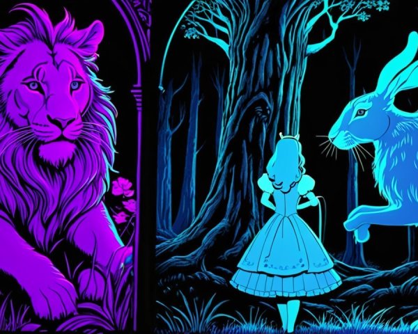 Mystical Scene with Lion, Rabbit, and Alice