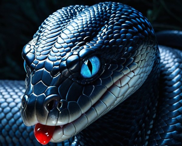 Close-Up of a Dark Blue Snake with Textured Scales