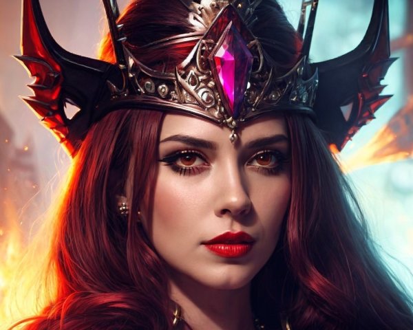 Portrait of a Woman with Red Hair and Crown