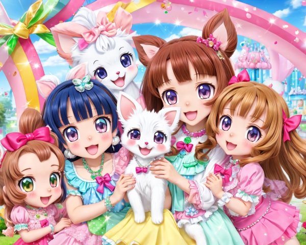 Animated Girls with Cat Ears in Whimsical Landscape