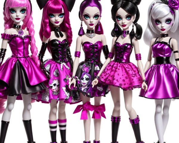 Stylish Dolls in Pink and Black Outfits with Unique Looks