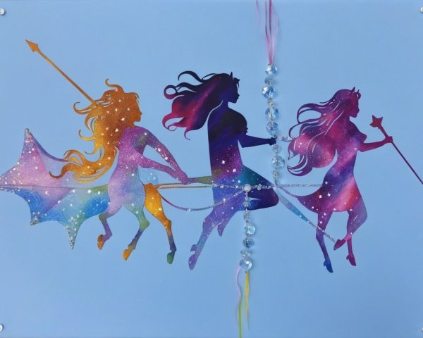Vibrant Silhouettes of Fantastical Figures in Cosmic Aura