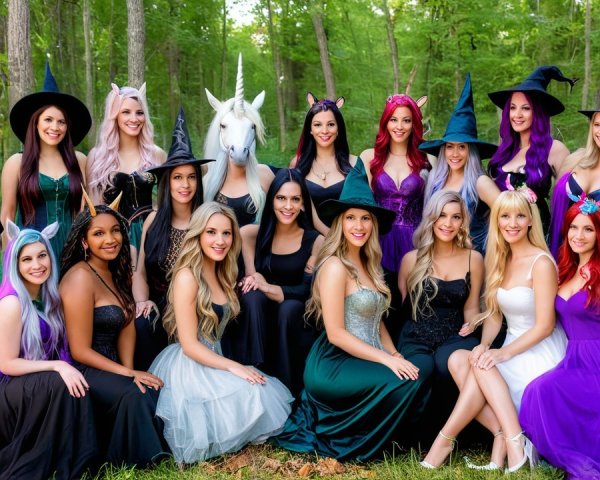 Vibrant Gathering of Women in Enchanting Costumes