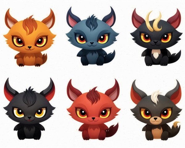 Cartoon Creatures with Unique Colors and Expressions