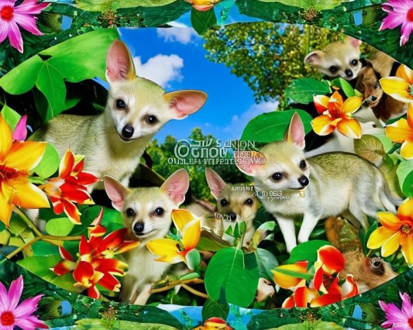 Playful Small Animals in a Tropical Floral Setting
