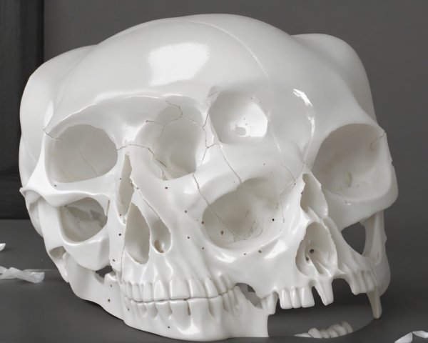 Glossy White Ceramic Skull with Intricate Details
