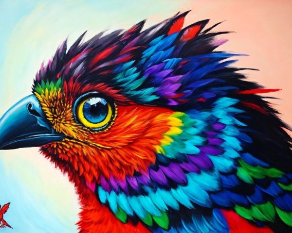 Colorful Bird's Head Painting with Intricate Details