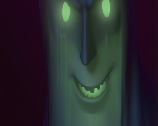 Sinister ghost figure with glowing eyes in dark setting