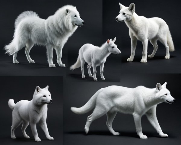 White Canine Figures on Dark Background with Breeds
