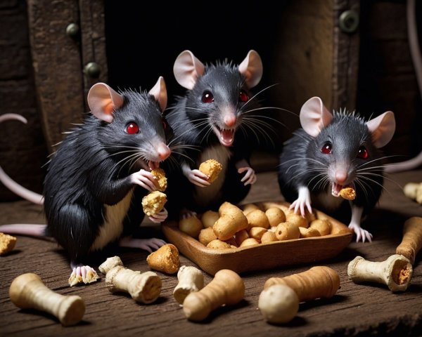 Animated Mice with Treats in a Whimsical Scene
