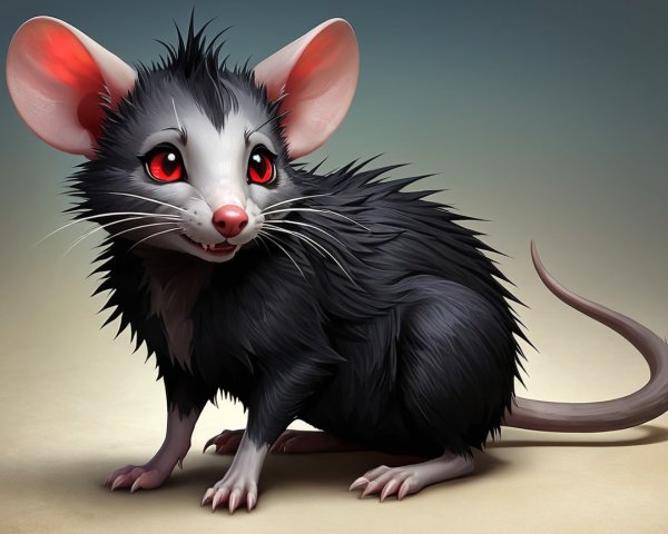 Cartoonish Mouse-Like Creature with Fluffy Coat and Red Eyes