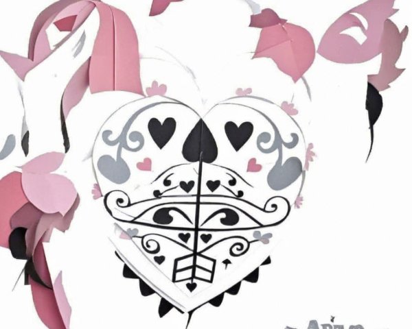 Stylized heart design with colorful paper ribbons