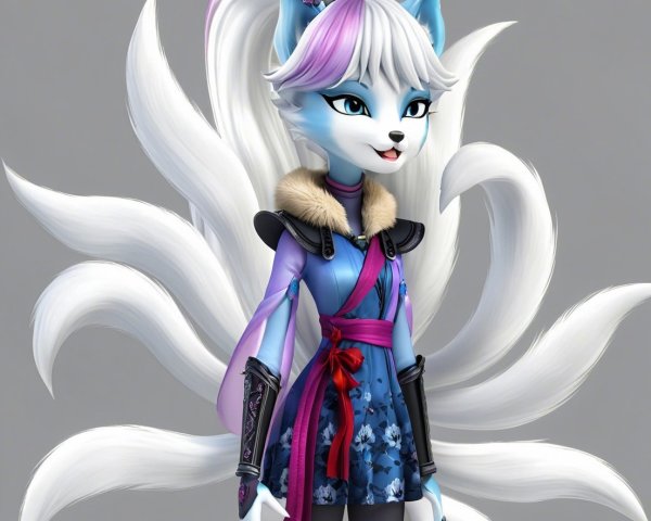 Stylized anthropomorphic fox character with floral crown