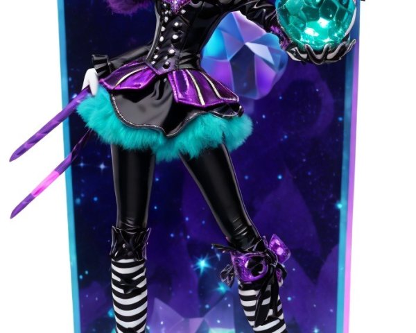 Doll with Purple Hair and Stylish Black Outfit