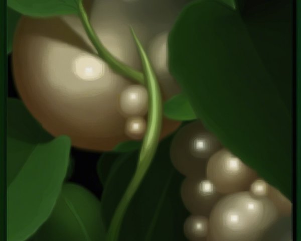Close-up of Green Leaves with Glossy Pearl Spheres