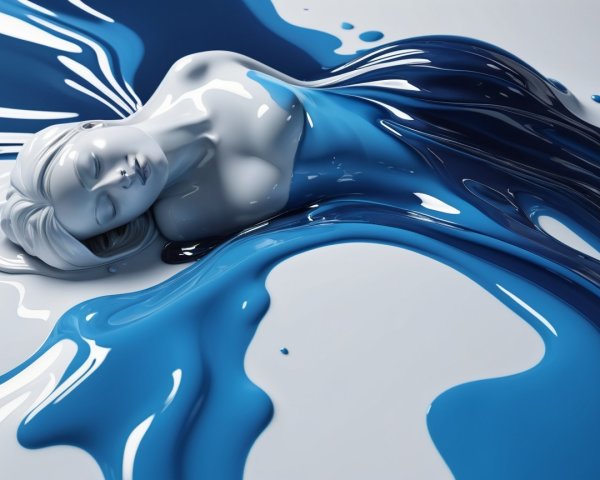 Sculpted Figure Reclining in Blue Paint Composition