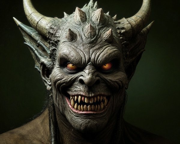 Menacing creature with horns and scaly skin details